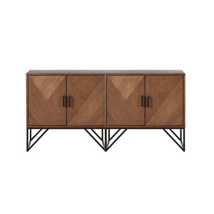 English Elm Accent Cabinet Krista Brown Walnut Wood Accent Cabinet with Matte Black Metal Base, Magnetic Doors & Shelf Storage B03548476