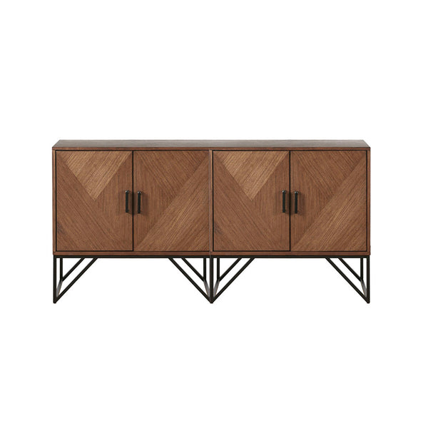 English Elm Accent Cabinet Krista Brown Walnut Wood Accent Cabinet with Matte Black Metal Base, Magnetic Doors & Shelf Storage B03548476