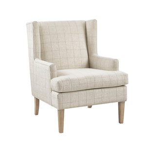 English Elm Decker Solid Wood Accent Chair with I&I Wheat Finish, Linen-Blend Upholstery, Foam Seat Cushion B03548946