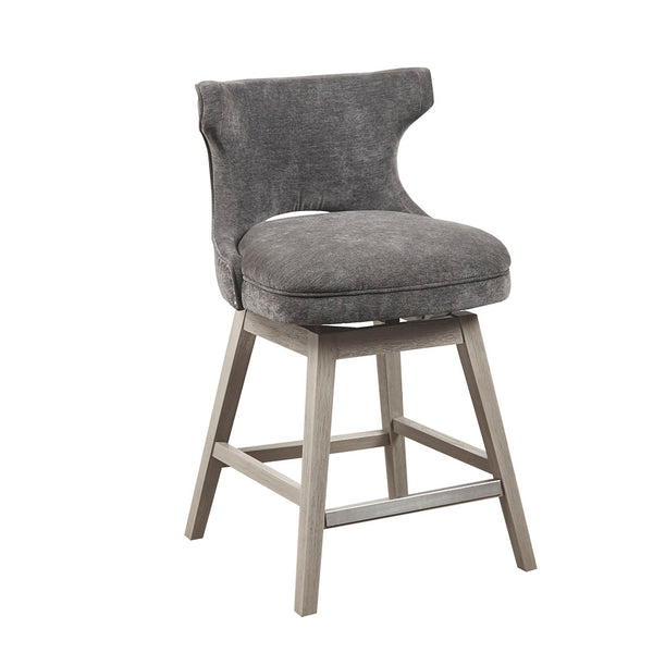 English Elm 25.75" Swivel Counter Stool with Dark Coffee Wood Legs, Bronze Nailhead Trim & Metal Kickplate, Plush Upholstery Charcoal 21.75 L x 24 W x 21 H B03548727