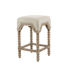 English Elm Christine Counterstool with Reclaimed Gray Wood Legs, Light Gray Upholstery & Bronze Nailhead Trim B03548707