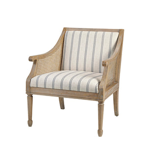 English Elm Accent Isla Upholstered Armchair with Cane-Accented Track Arms, Reclaimed Wood Legs, Farmhouse Chic Elegance B03548947