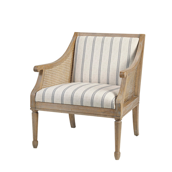 English Elm Accent Isla Upholstered Armchair with Cane-Accented Track Arms, Reclaimed Wood Legs, Farmhouse Chic Elegance B03548947