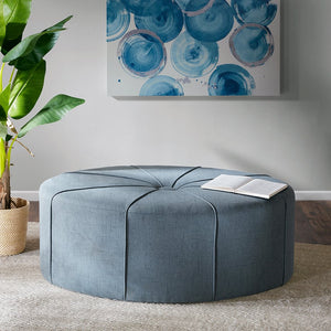 English Elm 48" Ferris Oversized Oval Ottoman in Charcoal Flannel Polyester with Button Tufting and Welting Blue 33 L x 49 W x 18.7 H B03548601
