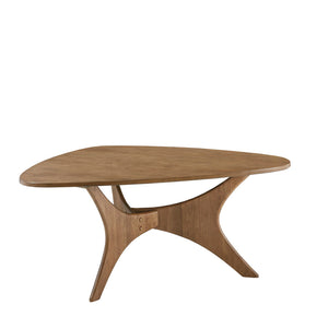 English Elm Triangle Blaze Wood Coffee Table - Mid-Century Modern Elm Finish, Solid Cross Base Accent Table Light Brown 31 L x 45 W x 7 H B03548448