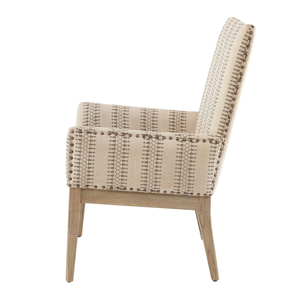 English Elm High Back Madison Park Rika Dining Armchair Set of 2 – Farmhouse Wheat Wood, Linen-Blend Upholstery, Bronze Nail Trim B03548767