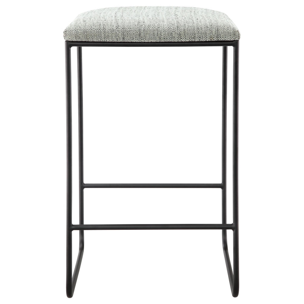 English Elm Hastings Counter Stool - Heathered Grey Faux Linen Seat, Matte Black Metal Base, Modern Slim Design B03548977