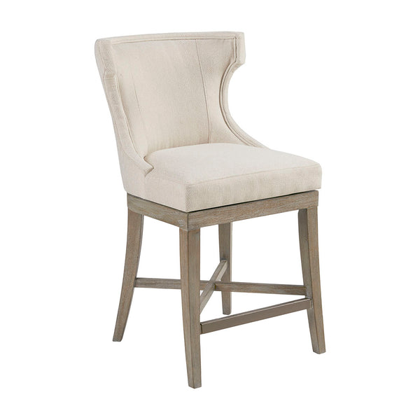 English Elm Counter Stool Madison Park Carson Swivel Wingback Upholstered Counter Chair with Reclaimed Gray Legs and Bronze Kick Plate — 300 lb Capacity B03548699