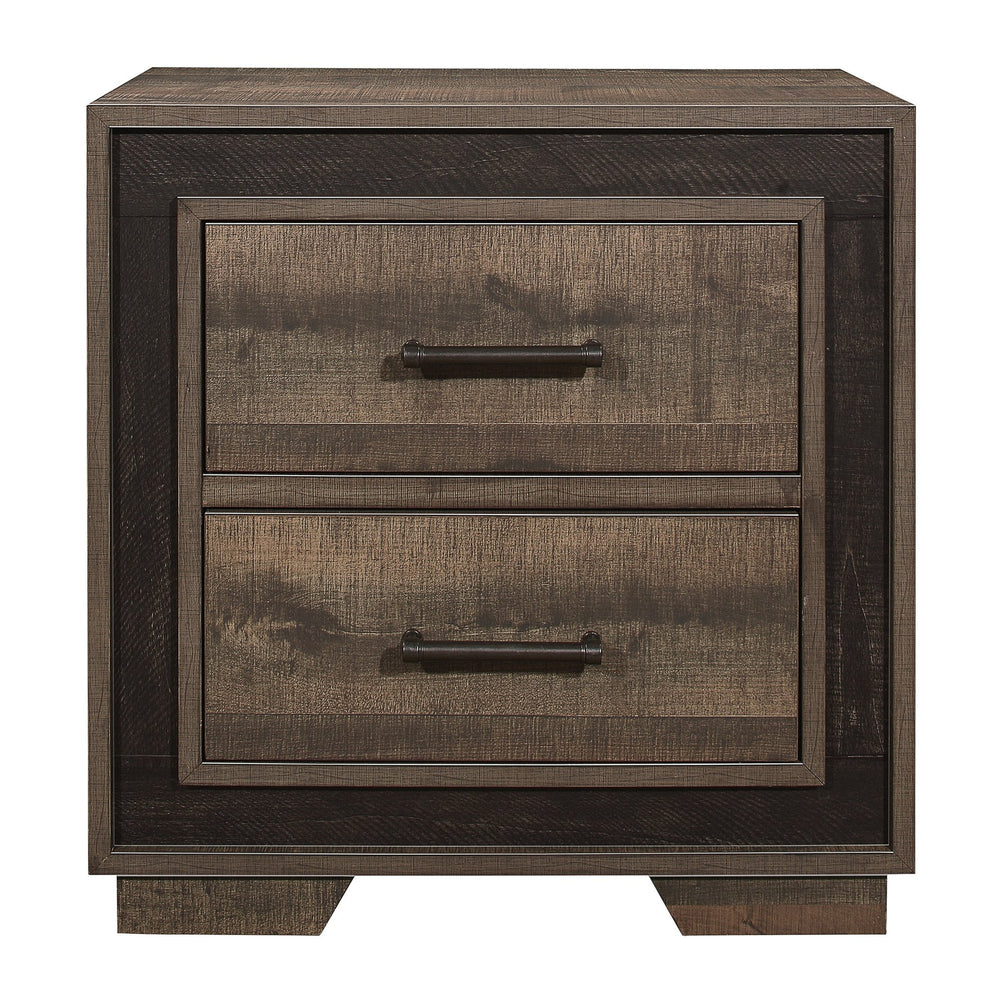 English Elm Rustic Embossed Faux-Wood Nightstand with Two-Tone Mahogany & Ebony Finish, Distressed Pewter Handles B01149267