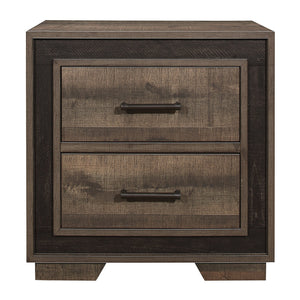 English Elm Rustic Embossed Faux-Wood Nightstand with Two-Tone Mahogany & Ebony Finish, Distressed Pewter Handles B01149267