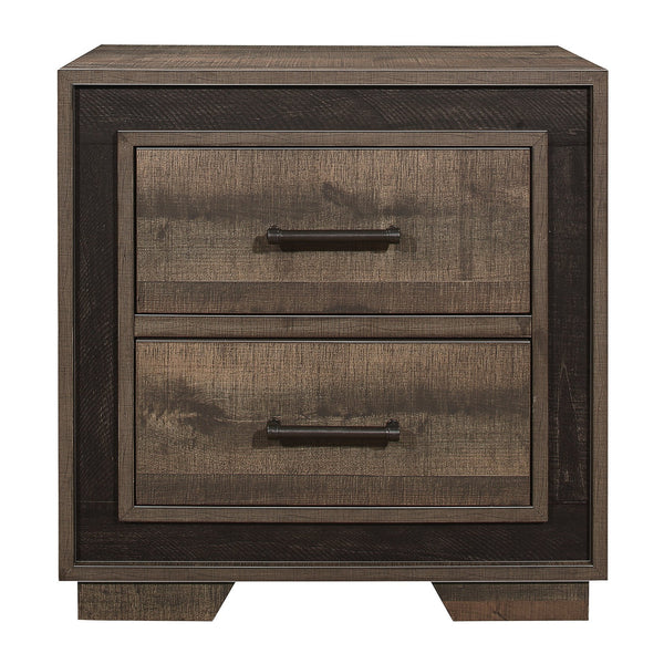 English Elm Rustic Embossed Faux-Wood Nightstand with Two-Tone Mahogany & Ebony Finish, Distressed Pewter Handles B01149267