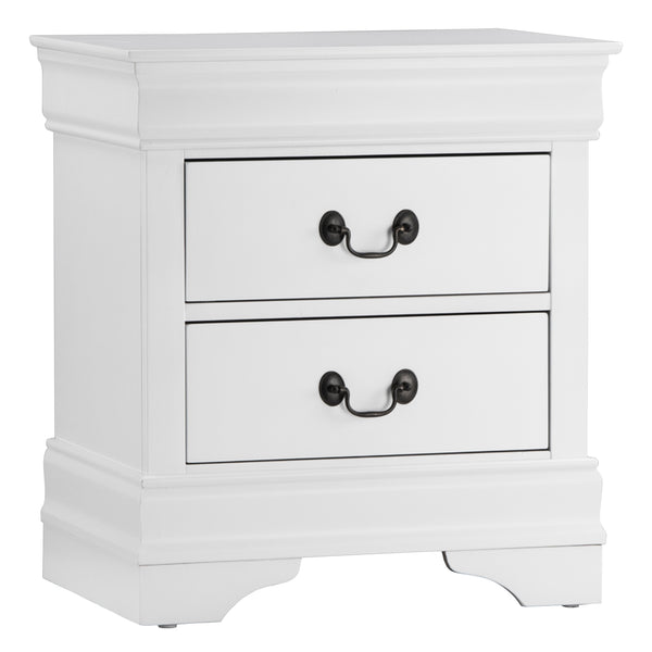 English Elm Traditional White Finish Nightstand with Okume Veneer, Antique Brass Drop Handles, Compact Bedside Storage B01149269