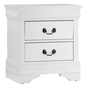 English Elm Traditional Design White Finish Nightstand 1 Piece Antique Drop Handles Drawers Bed Side Table Bedroom Furniture