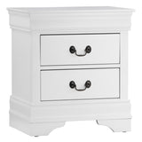 White Finish Nightstand with Antique Drop Handles, 1 Drawer - Traditional Design Bedside Table