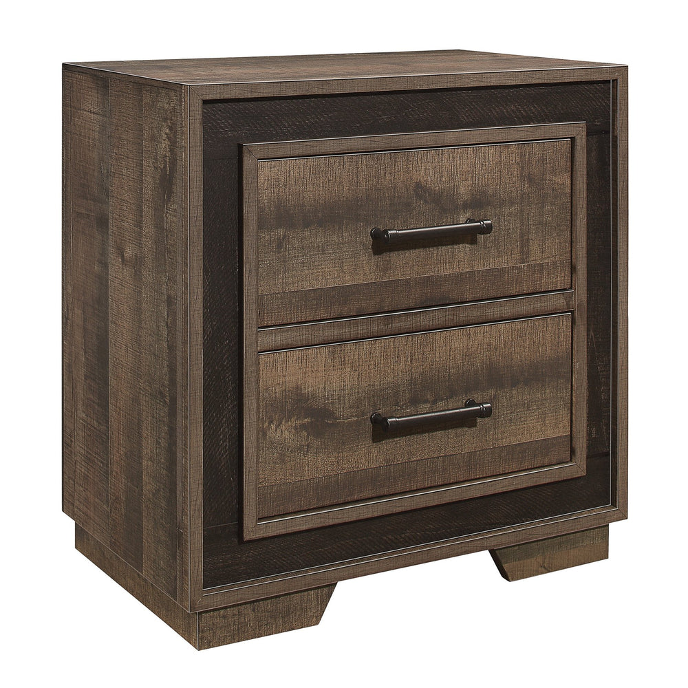 English Elm Rustic Embossed Faux-Wood Nightstand with Two-Tone Mahogany & Ebony Finish, Distressed Pewter Handles B01149267