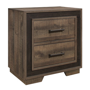 English Elm Rustic Embossed Faux-Wood Nightstand with Two-Tone Mahogany & Ebony Finish, Distressed Pewter Handles B01149267