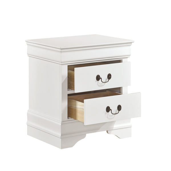 English Elm Traditional White Finish Nightstand with Okume Veneer, Antique Brass Drop Handles, Compact Bedside Storage B01149269