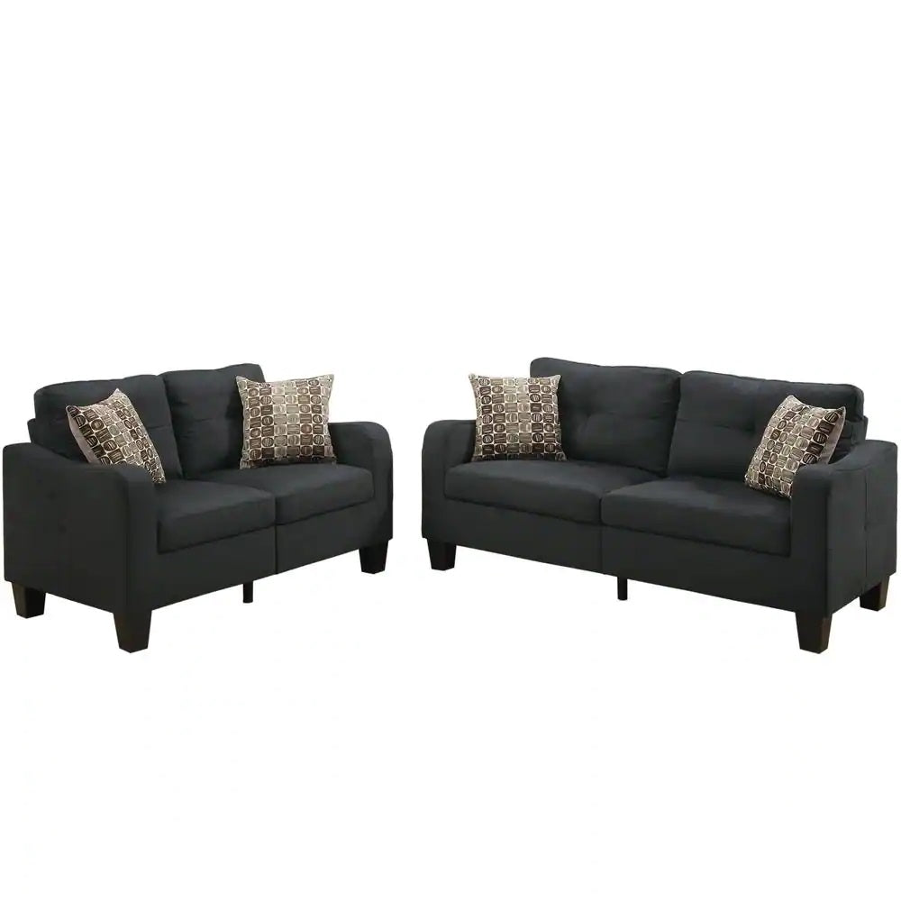 English Elm Living 2-Piece Sofa Set Black Polyfiber Sofa & Loveseat with Accent Pillows, Compact Modern Comfort B011S00109