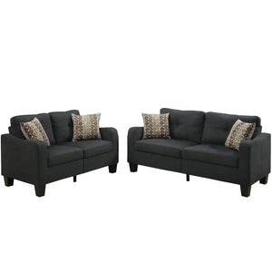 English Elm Living 2-Piece Sofa Set Black Polyfiber Sofa & Loveseat with Accent Pillows, Compact Modern Comfort B011S00109