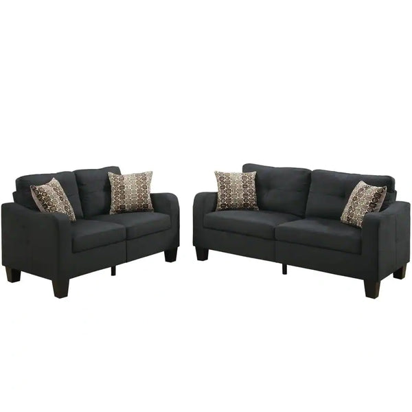 English Elm Living 2-Piece Sofa Set Black Polyfiber Sofa & Loveseat with Accent Pillows, Compact Modern Comfort B011S00109
