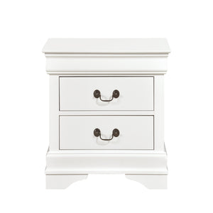 English Elm Traditional White Finish Nightstand with Okume Veneer, Antique Brass Drop Handles, Compact Bedside Storage B01149269