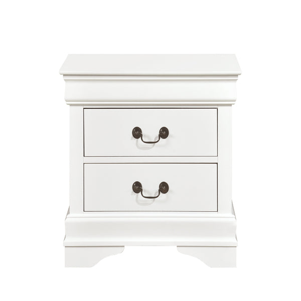 English Elm Traditional White Finish Nightstand with Okume Veneer, Antique Brass Drop Handles, Compact Bedside Storage B01149269
