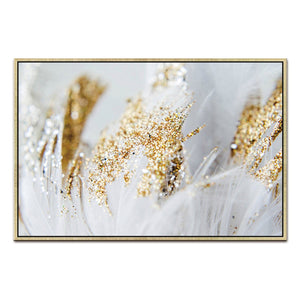 English Elm Oppidan Home "Golden Quills" - Stunning 40"H X 60"W Multicolor Acrylic Wall Art In Gold Frame B03050836