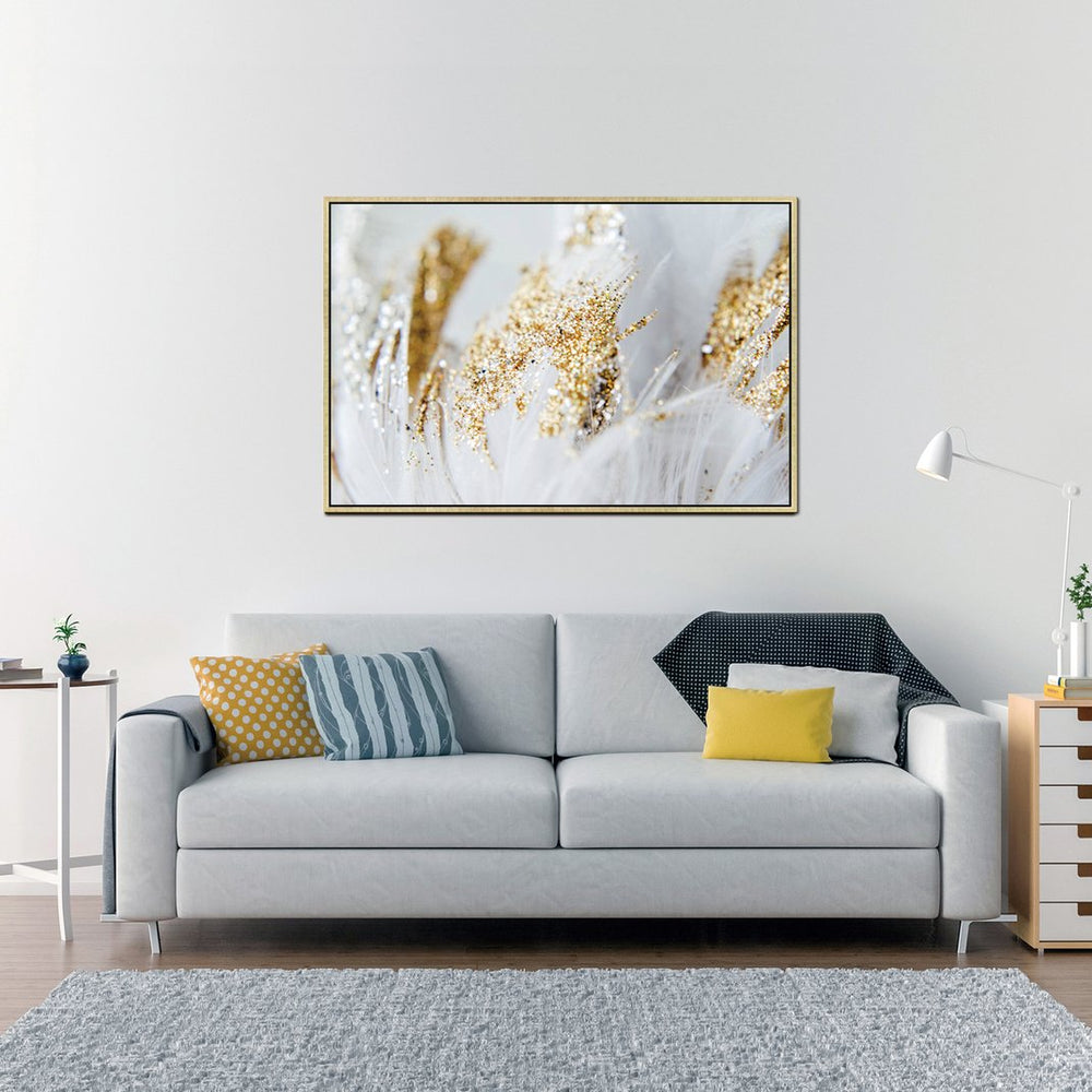English Elm Oppidan Home "Golden Quills" - Stunning 40"H X 60"W Multicolor Acrylic Wall Art In Gold Frame B03050836