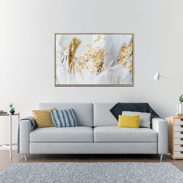 English Elm Oppidan Home "Golden Quills" - Stunning 40"H X 60"W Multicolor Acrylic Wall Art In Gold Frame B03050836