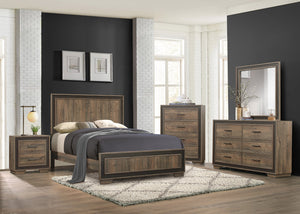 English Elm Modern Ellendale Queen Bed Two-Tone Faux-Mahogany & Ebony Veneer Rustic Modern Lines, 62.75"W x57"H B011S00241