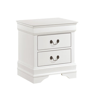 English Elm Traditional White Finish Nightstand with Okume Veneer, Antique Brass Drop Handles, Compact Bedside Storage B01149269