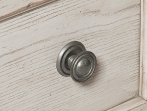 English Elm Wire-Brushed Transitional Chest of Drawers in Antique White Finish with Turned Bun Feet & Smooth Glides B01149271