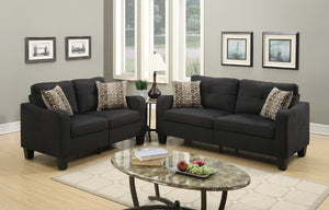 English Elm Living 2-Piece Sofa Set Black Polyfiber Sofa & Loveseat with Accent Pillows, Compact Modern Comfort B011S00109