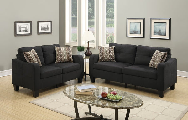 English Elm Living 2-Piece Sofa Set Black Polyfiber Sofa & Loveseat with Accent Pillows, Compact Modern Comfort B011S00109