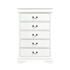 English Elm Traditional White 5-Drawer Chest with Okume Veneer, Antique Brass Drop Handles, Compact 31.25"x15.75" B01149270