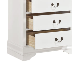 English Elm Traditional White 5-Drawer Chest with Okume Veneer, Antique Brass Drop Handles, Compact 31.25"x15.75" B01149270