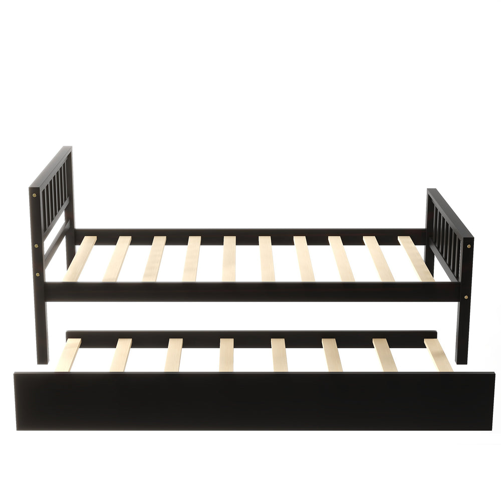 English Elm Twin Twin Bed with Trundle Platform Frame, Headboard & Footboard, Space-Saving Twin for Small Rooms W50440557