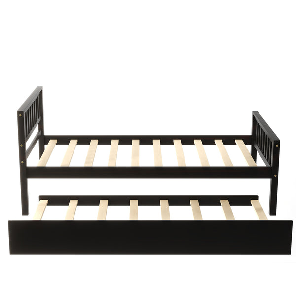 English Elm Twin Twin Bed with Trundle Platform Frame, Headboard & Footboard, Space-Saving Twin for Small Rooms W50440557