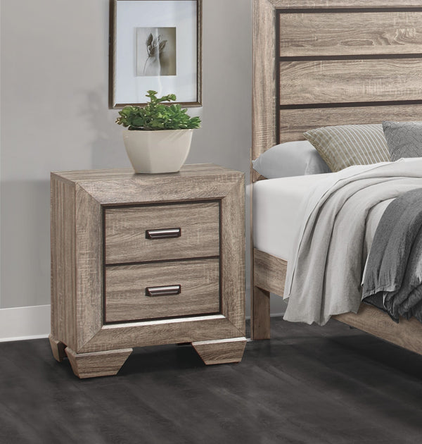 English Elm Natural Rustic Nightstand with Two Dovetail Drawers, Embossed Faux-Wood Veneer & Dark Accents – 23.5" x 16.5" x 26.5" B01149471