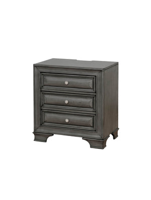 English Elm Gray Solid Wood 1 Piece Nightstand Nickel Round Knob Transitional Style 3-Drawers Nightstand W Under Nightlight