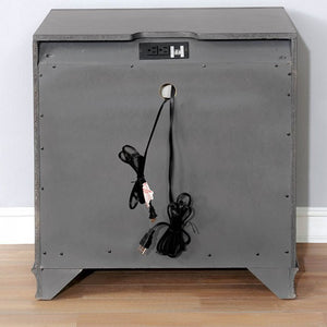 English Elm Gray Solid Wood Nightstand with 3 Drawers, Cedar-Lined Felt Top, USB Outlet & Underlight Night Lamp B01149586