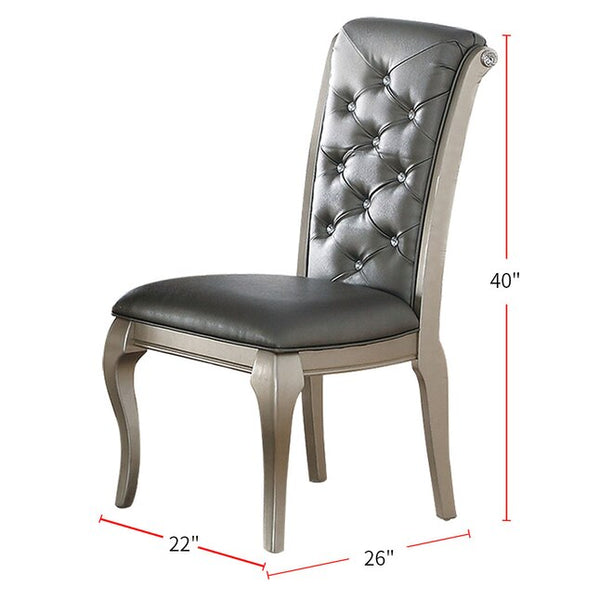 English Elm Luxury Antique Silver Tufted Dining Side Chairs Set of 2 – Grey Faux Leather PU, Plush Button-Back Seats B01149587