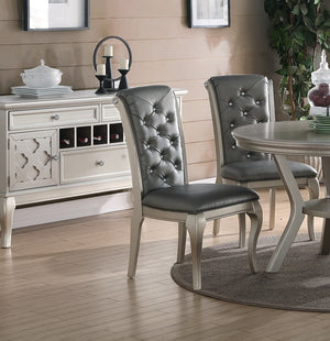 English Elm Luxury Antique Silver Tufted Dining Side Chairs Set of 2 – Grey Faux Leather PU, Plush Button-Back Seats B01149587