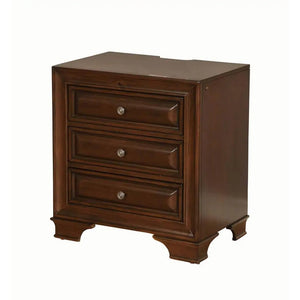 English Elm Brown Transitional Cherry Nightstand with 3 Dovetail Drawers, Cedar Lined, USB Outlet & Underlight B01149585
