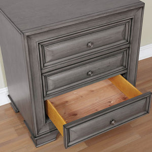 English Elm Gray Solid Wood Nightstand with 3 Drawers, Cedar-Lined Felt Top, USB Outlet & Underlight Night Lamp B01149586