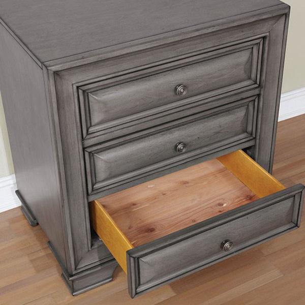 English Elm Gray Solid Wood Nightstand with 3 Drawers, Cedar-Lined Felt Top, USB Outlet & Underlight Night Lamp B01149586