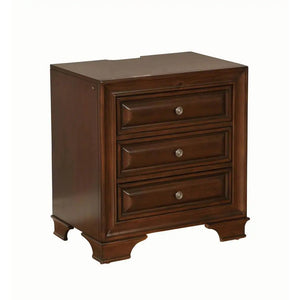 English Elm Brown Transitional Cherry Nightstand with 3 Dovetail Drawers, Cedar Lined, USB Outlet & Underlight B01149585