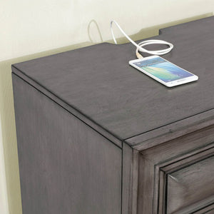 English Elm Gray Solid Wood Nightstand with 3 Drawers, Cedar-Lined Felt Top, USB Outlet & Underlight Night Lamp B01149586