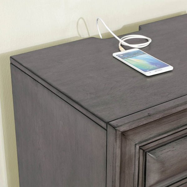 English Elm Gray Solid Wood Nightstand with 3 Drawers, Cedar-Lined Felt Top, USB Outlet & Underlight Night Lamp B01149586