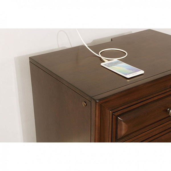 English Elm Brown Transitional Cherry Nightstand with 3 Dovetail Drawers, Cedar Lined, USB Outlet & Underlight B01149585